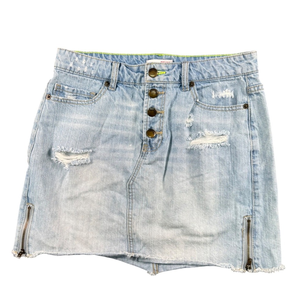 Vintage Y2K Bongo Distressed Denim‎ Mini Skirt Women's 5 Button Fly Streetwear